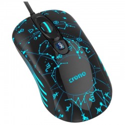 CRONO myš OP-636B/ gaming/ drátová/ laser/ 3200 dpi/ LED podsvícení/ USB/ černo-modrá