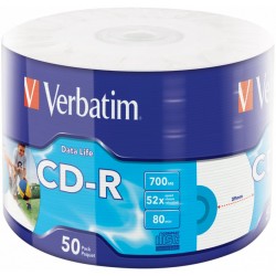 VERBATIM CD-R 700MB/ 52x/ 80min/ printable/ 50pack/ wrap