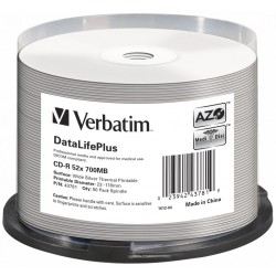 VERBATIM CD-R DataLifePlus 700MB/ 52x/ 80min/ silver thermal printable/ 50pack/ spindle