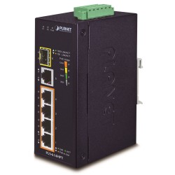 PLANET IGS-614HPT Průmyslový PoE Switch 5x 1000Base-T, 1x SFP, 4x PoE 802.3at, -40~+75°C, 12-56VDC, dual-power, DIN