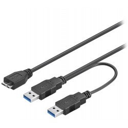 PremiumCord kabel USB 3.0/ USB Micro B (M) na 2 x USB 3.0 A (M)/ 30cm/ černý