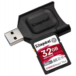 KINGSTON Canvas React Plus 32GB SDHC / UHS-II V90 U3 / CL10 / + USB čtečka  (2roky  záruka na čtečku)